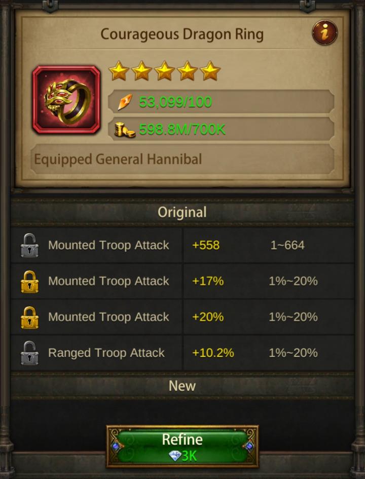 Refining Evony Equipment - Dragon Ring