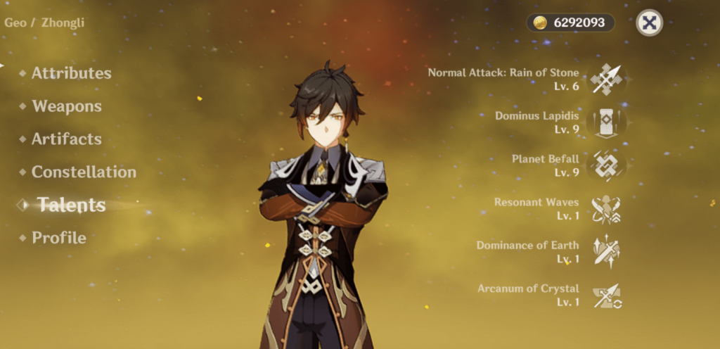 Genshin Impact Characters - Zhongli Talents