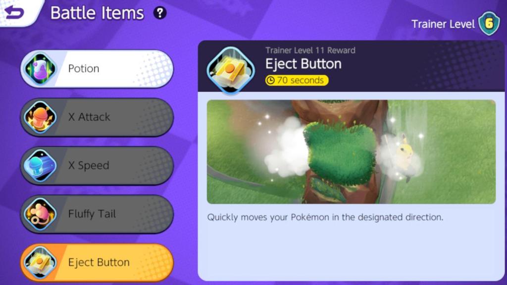 Pokemon Unite Battle Item Screen