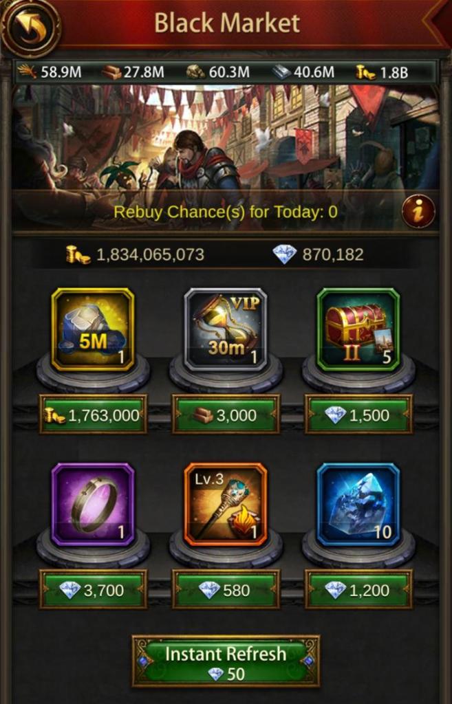 Evony Black Market for Monarch Gear