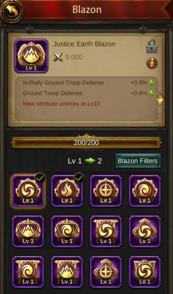 Upgrading Blazons in Evony