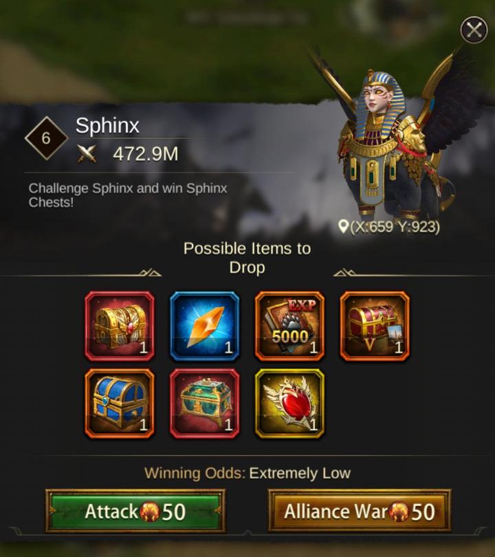 Attack Spinx Monsters for Blazon Chests in Evony