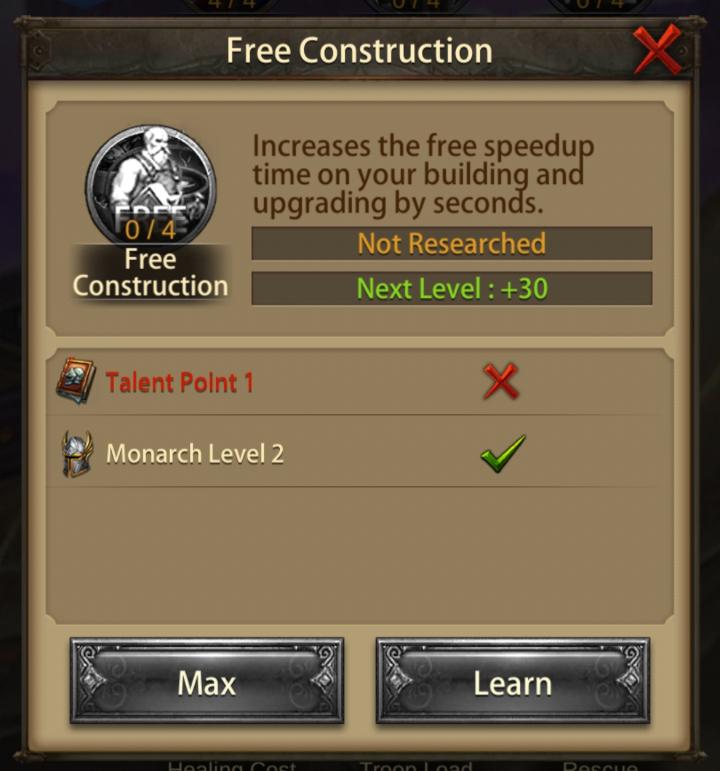 Evony Monarch Talents Free Construction