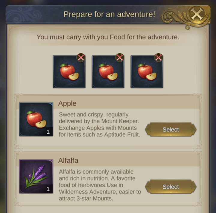 Spend Gold on Mount Food in King's Choice